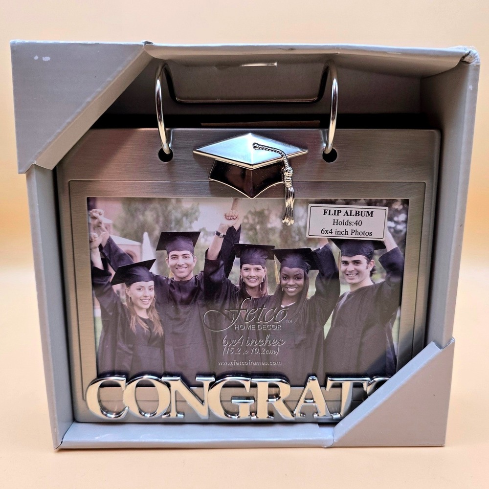 Fetco Graduation Flip Photo Album 4x6 Silver Metal‎ Congrats Grad Cap P655864 - Picture 2 of 9